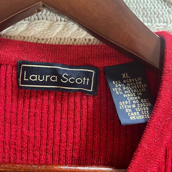 Laura Scott Rich Metallic Red Ribbed Button Down Sweater Women’s Size XL - Picture 12 of 13